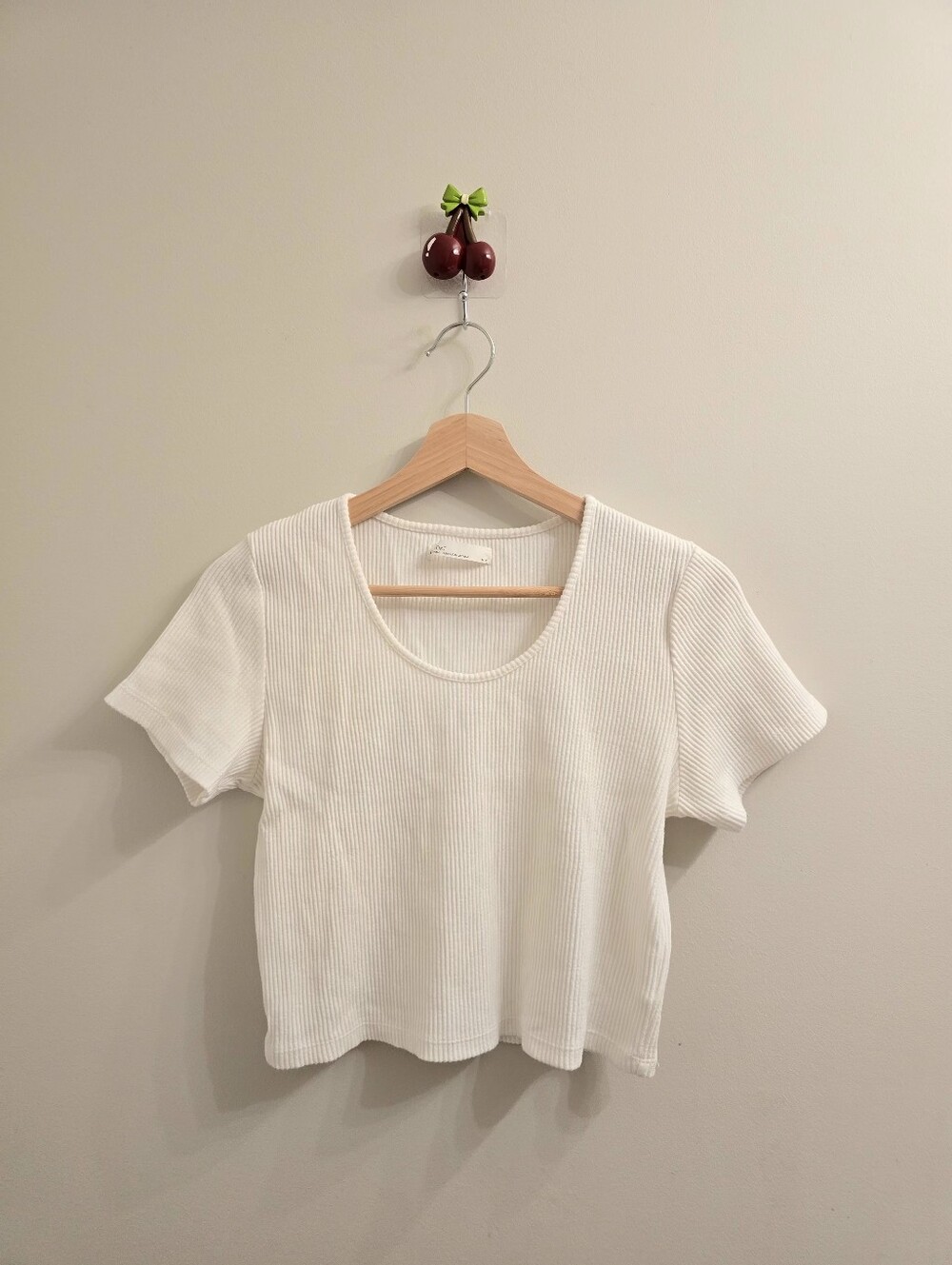OAK + FORT White Ribbed Scoop Neck Short Sleeve Top